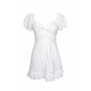 FOREVER 21 WHITE EYELET LACE SMOCKED COASTAL FEMININE WEDDING PARTY MINI DRESS